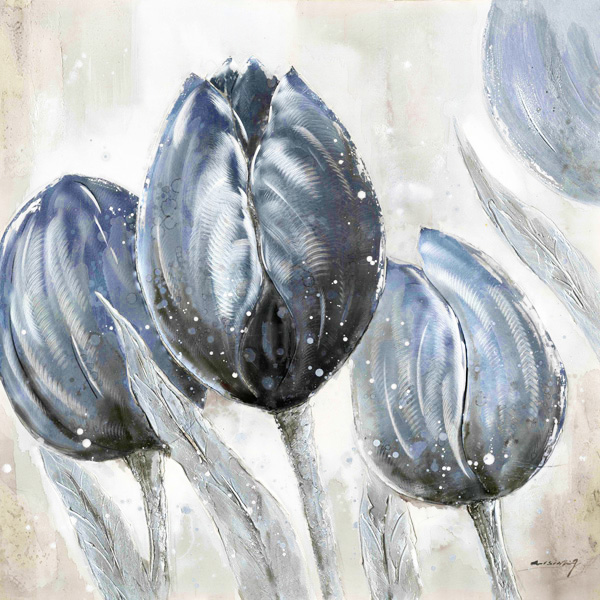 DY022 Wall décor art oil on canvas floral tulips blue tones